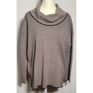 Calvin Klein Sweater Womens XL‎ Brown Chevron Cowl Neck Long Sleeve 0362
